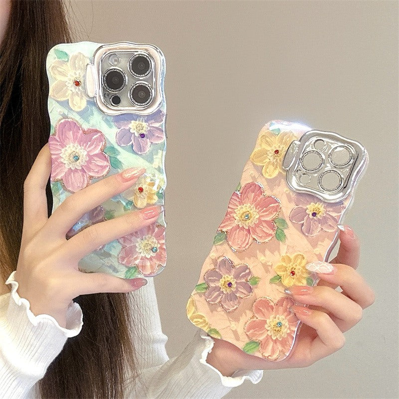 Mode luxe fleur motif IMD caméra lentille support coque arrière pour iPhone 16 15 14 13 12 Pro Max 16 plus pro 11 couverture antichoc