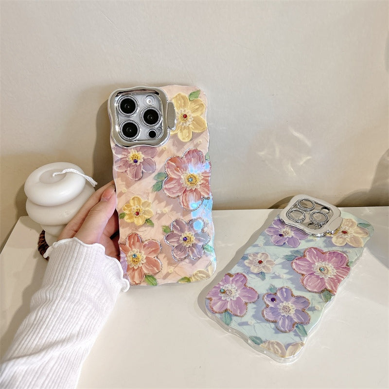 Mode luxe fleur motif IMD caméra lentille support coque arrière pour iPhone 16 15 14 13 12 Pro Max 16 plus pro 11 couverture antichoc
