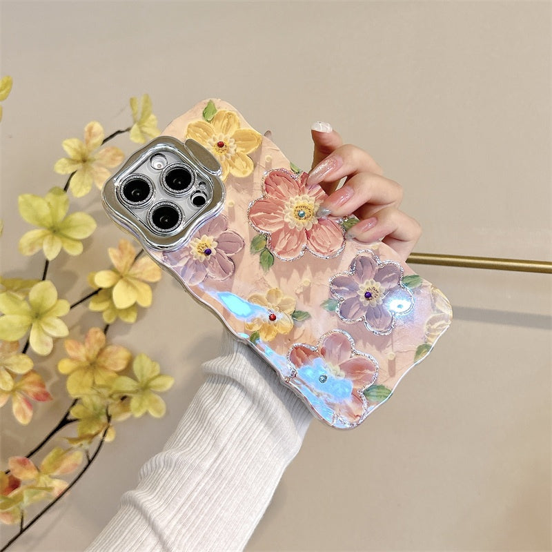 Mode luxe fleur motif IMD caméra lentille support coque arrière pour iPhone 16 15 14 13 12 Pro Max 16 plus pro 11 couverture antichoc