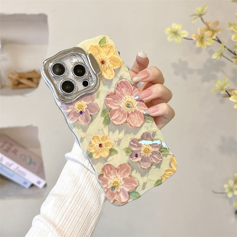 Mode luxe fleur motif IMD caméra lentille support coque arrière pour iPhone 16 15 14 13 12 Pro Max 16 plus pro 11 couverture antichoc